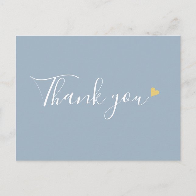 Dusty Blue Gold Heart Script Business Thank You Postcard (Front)