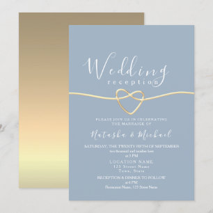 Dusty Blue Gold Heart Wedding Reception Invitation