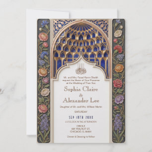 Dusty Blue & Gold Islamic Wedding Invitation