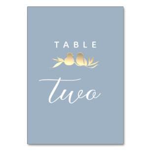 Dusty Blue Gold Lovebirds Table Number