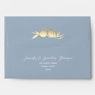 Dusty Blue Gold Lovebirds Wedding Envelope
