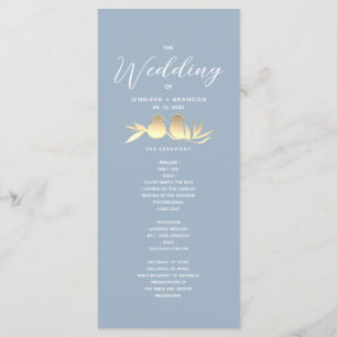 Dusty Blue Gold Lovebirds Wedding Programme