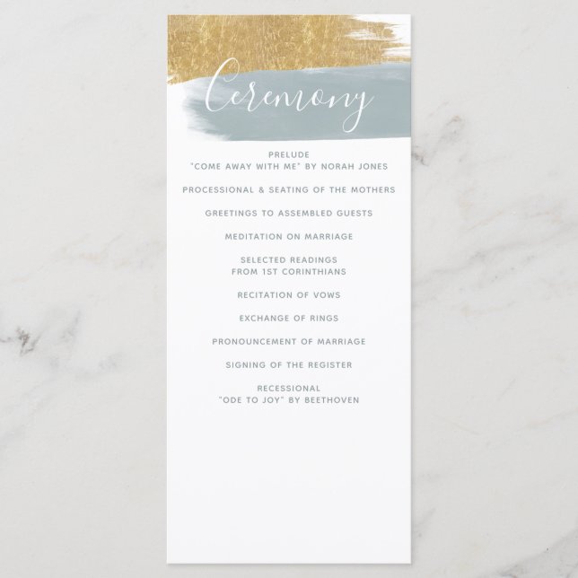Dusty Blue Gold Minimalist Calligraphy Wedding Programme (Front)