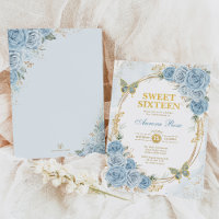 Dusty Blue Gold Roses Sweet Sixteen Birthday