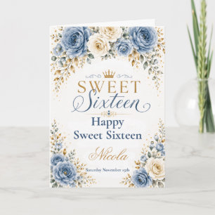 Dusty Blue Gold Sweet Sixteen Card