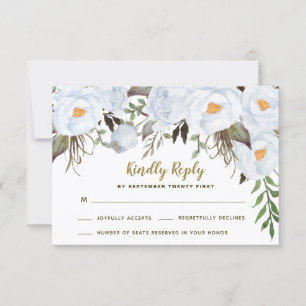 Dusty Blue Gold Vintage Floral Wedding RSVP Cards