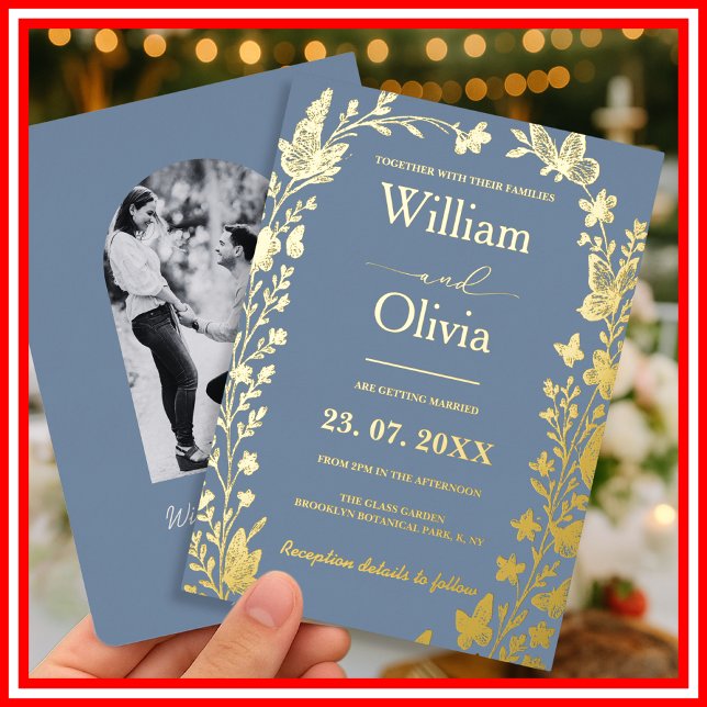 Dusty Blue Gold Wildflower Photo Wedding (Creator Uploaded)