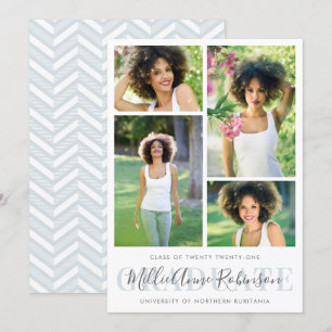 Dusty Blue   Graduate Script 4 Photos Graduation Invitation