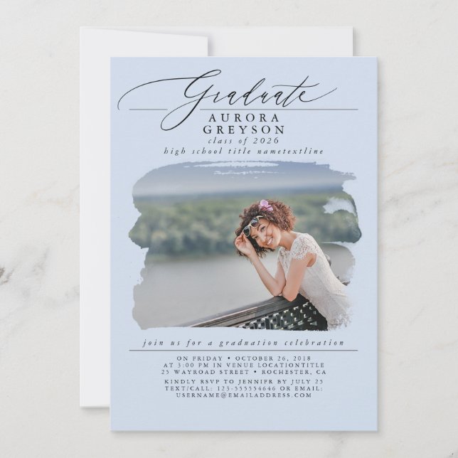 Dusty Blue Graduation Modern Minimal Photo Invitation (Front)