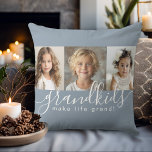Dusty Blue Grandkids Make Life Grand Photo Collage Cushion<br><div class="desc">A thoughtful gift for grandparents, this personalised pillow design features a 3-photo template to personalise with photos of the grandchildren. A combination of modern handwritten script combined with a modern sans serif font spell out "grandkids make life grand!" The background is a popular dusty blue that has a modern vibe....</div>