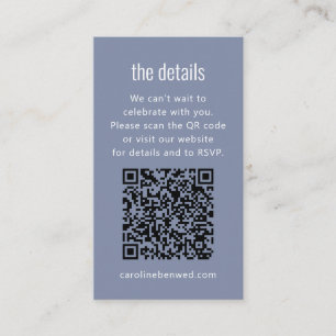 Dusty Blue Gray Modern Minimal Wedding Details QR Enclosure Card