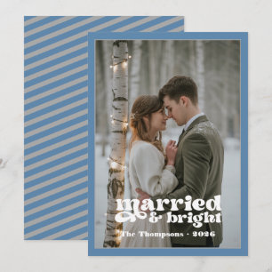 Dusty Blue & Gray Newlyweds Christmas Holiday Card
