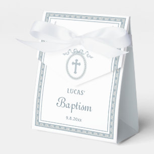 Dusty Blue Greek Frame Baptism Tent Favour Box