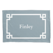 Dusty Blue Greek Key Monogram Standard Pillow Case