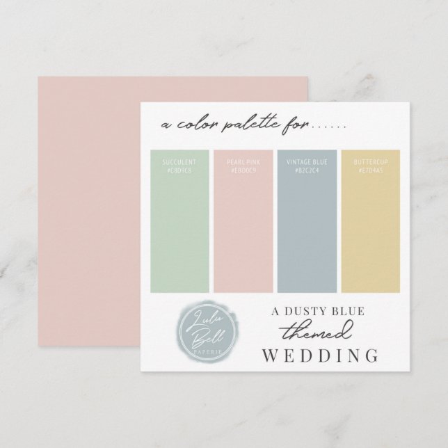 Dusty Blue Green Blush & Yellow Colour Palette Car Invitation (Front/Back)