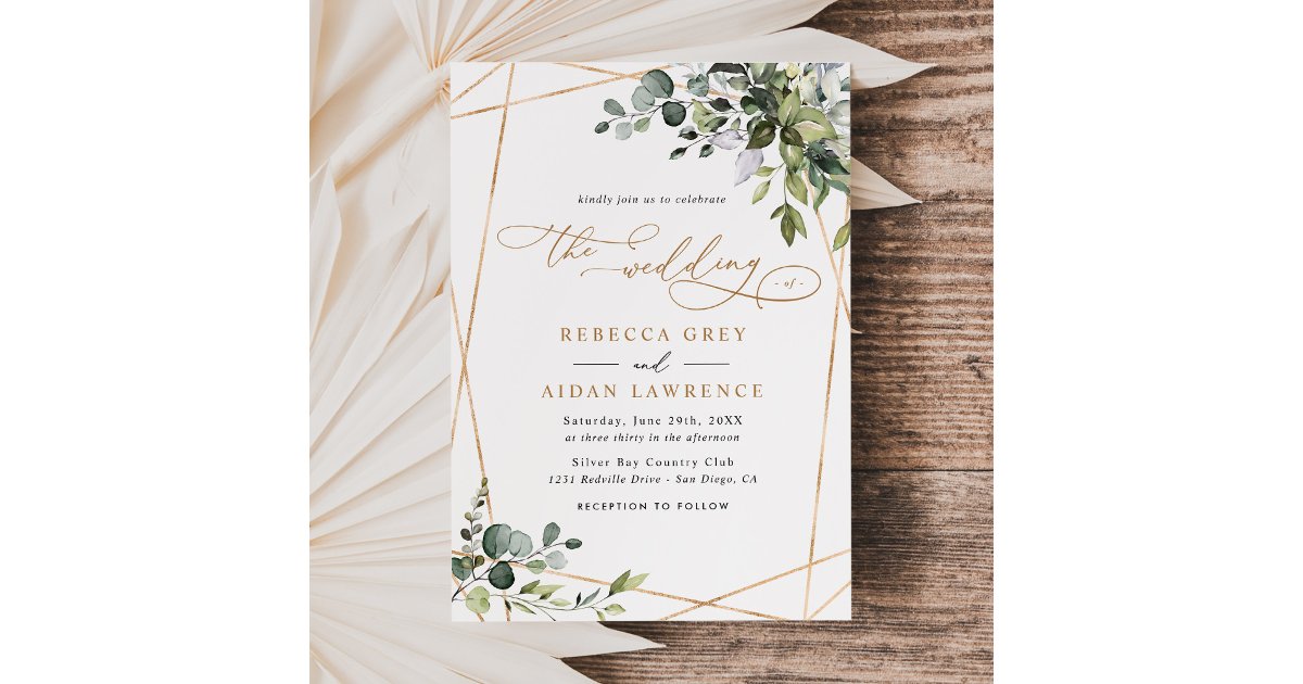 Dusty Blue Green Gold Eucalyptus Greenery Wedding Invitation | Zazzle