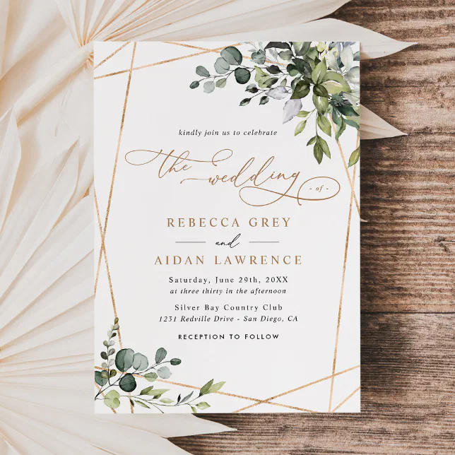 Dusty Blue Green Gold Eucalyptus Greenery Wedding Invitation | Zazzle