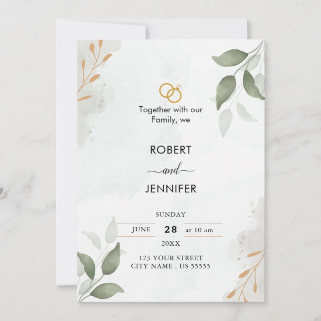 Dusty Blue Green Gold Eucalyptus Greenery Wedding  Invitation (Front)