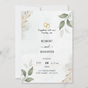 Dusty Blue Green Gold Eucalyptus Greenery Wedding Invitation