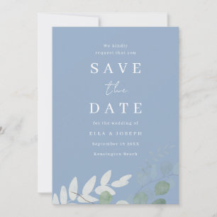 Dusty Blue Green Leaf Elegance Wedding Save The Date