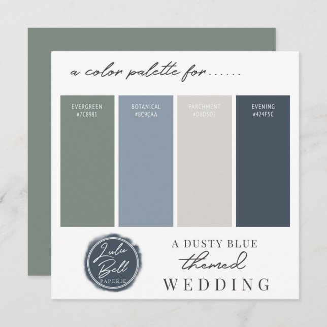 Dusty Blue Green Navy & Grey Colour Palette Card (Front/Back)