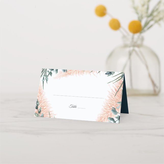 Dusty Blue Green Watercolor Foliage Wedding Place Card (Front)