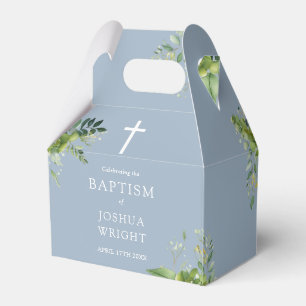 Dusty Blue Greenery Baptism Christening Favour Box