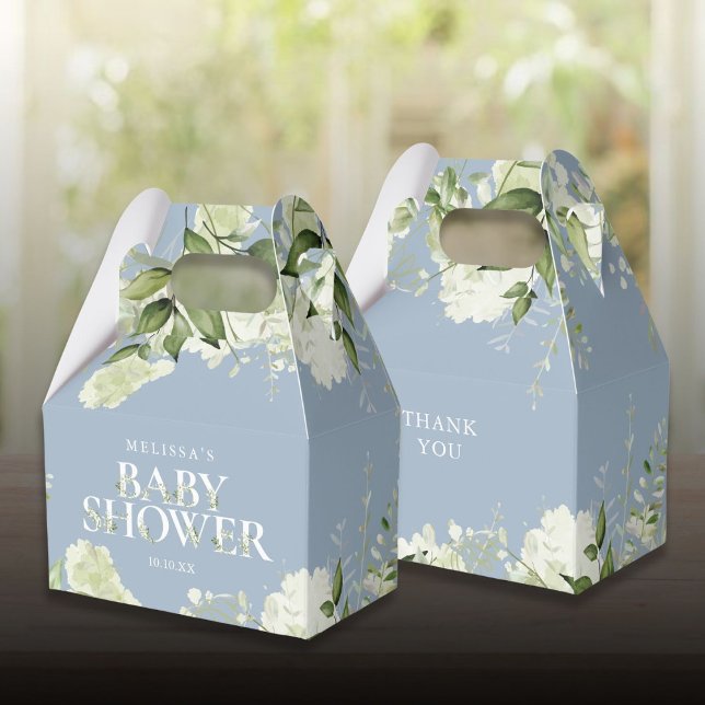 Dusty Blue Greenery Botanical Baby Shower Favour Box (Dusty Blue Greenery Botanical Baby Shower Favor Boxes)