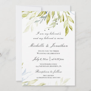 Dusty Blue Greenery Botanical Christian Wedding Invitation