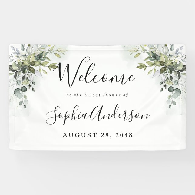 Dusty Blue Greenery Bridal Shower Welcome Sign (Horizontal)