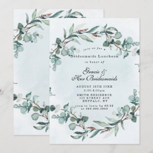 Dusty Blue Greenery Bridesmaids Luncheon Invites