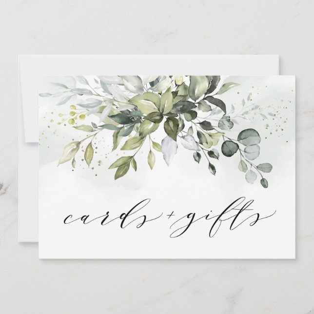Dusty Blue Greenery Cards and Gifts Wedding Sign (Front)