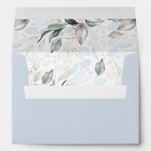 Dusty Blue Greenery Elegant Watercolor Rose Gold Envelope