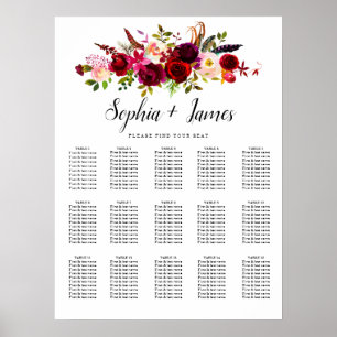 Dusty Blue Greenery Elegant Wedding Seating Chart