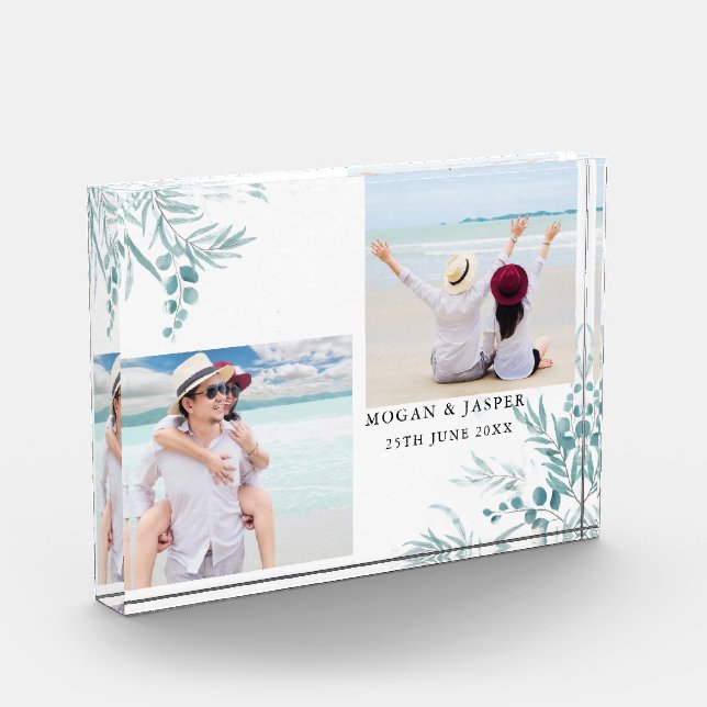 Dusty Blue Greenery Eucalyptus Leaves Wedding  Photo Block (Left)