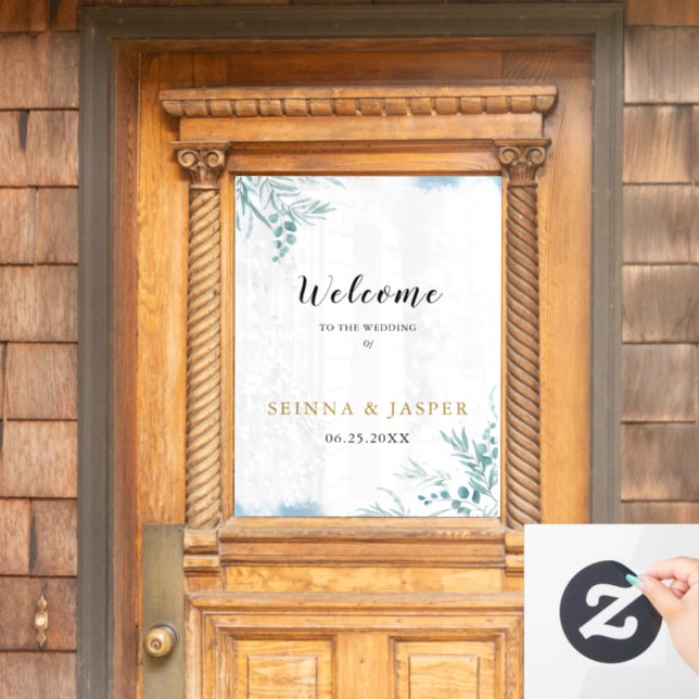 Dusty Blue Greenery Eucalyptus Leaves Wedding  Window Cling (Home Door)