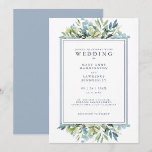 Dusty Blue Greenery Eucalyptus Wedding Invitation