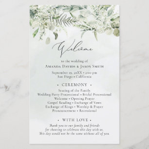 Dusty Blue Greenery Eucalyptus Wedding Program
