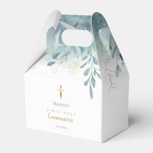 dusty blue greenery First Holy Communion  Favour Box