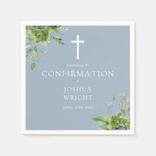 Dusty Blue Greenery Floral Confirmation Napkin