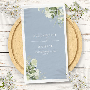 Dusty Blue Greenery Floral Elegant Wedding Napkin