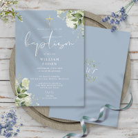 Dusty Blue Greenery Floral Monogram Baptism