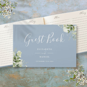Dusty Blue Greenery Floral Wedding Guest Book
