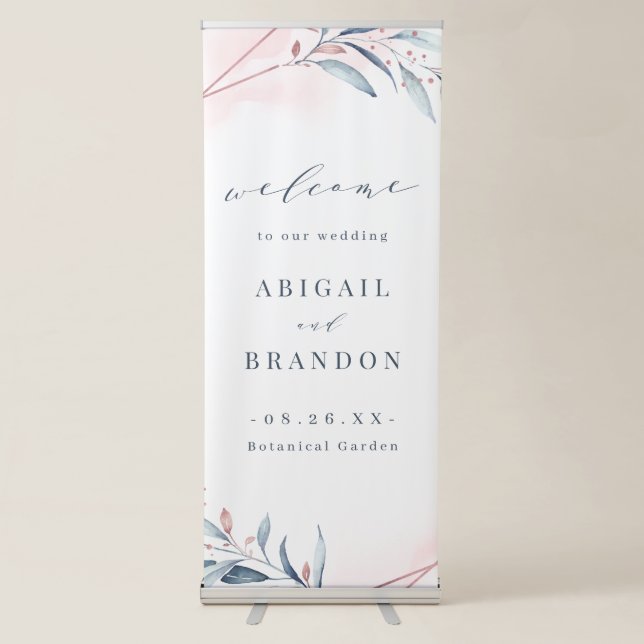 Dusty Blue Greenery Geometric Wedding Sign (Front)