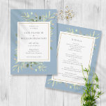 Dusty Blue Greenery Gold Frame All In One Wedding Invitation<br><div class="desc">Featuring delicate watercolor greenery leaves on a dusty blue background,  this chic botanical all-in-one wedding invitation can be personalised with all your special wedding day information on the reverse including your RSVP,  accommodation,  and additional details. Designed by Thisisnotme©</div>