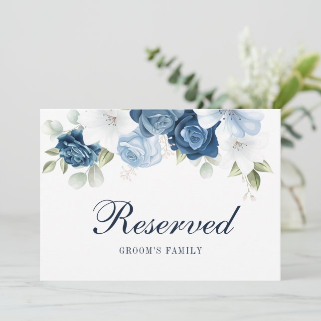Dusty Blue Greenery Groom's Family Reserved Sign Invitation (Standing Front)