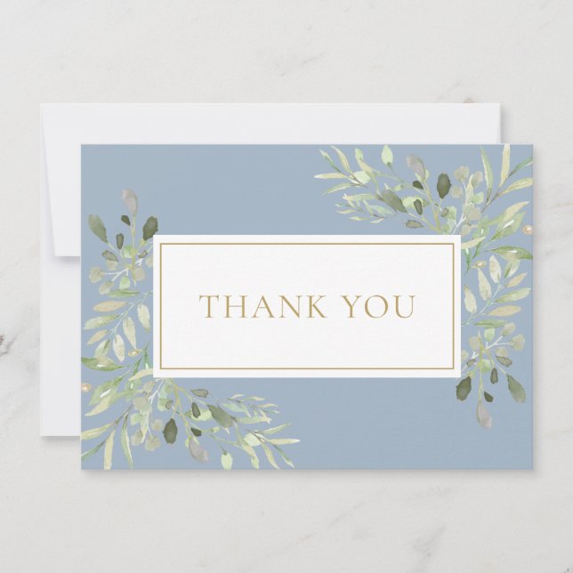 Dusty Blue Greenery Holy Communion Thank You Card (Front)