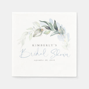 Dusty Blue Greenery Leaves Elegant Bridal Shower Napkin