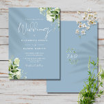 Dusty Blue Greenery Leaves Monogram Wedding Invitation<br><div class="desc">This elegant botanical greenery leaves wedding invitation can be personalised with your information in chic typography with your monogram initials on the reverse. Designed by Thisisnotme©</div>