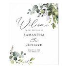 Dusty Blue Greenery Leaves Wedding Welcome Sign